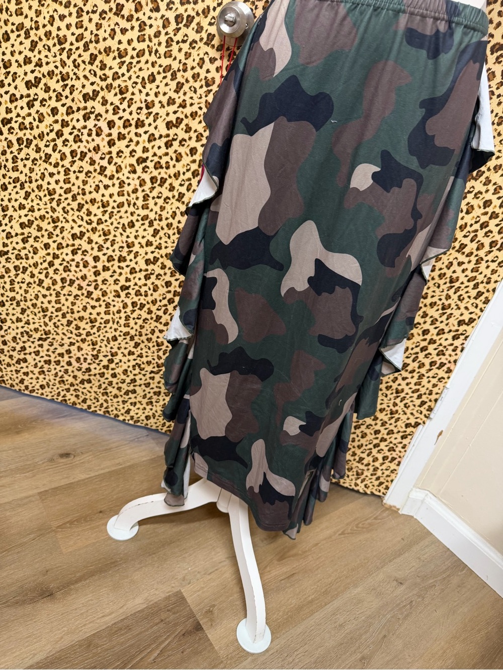 Camo Ruffle Midi Skirt - Olive Green